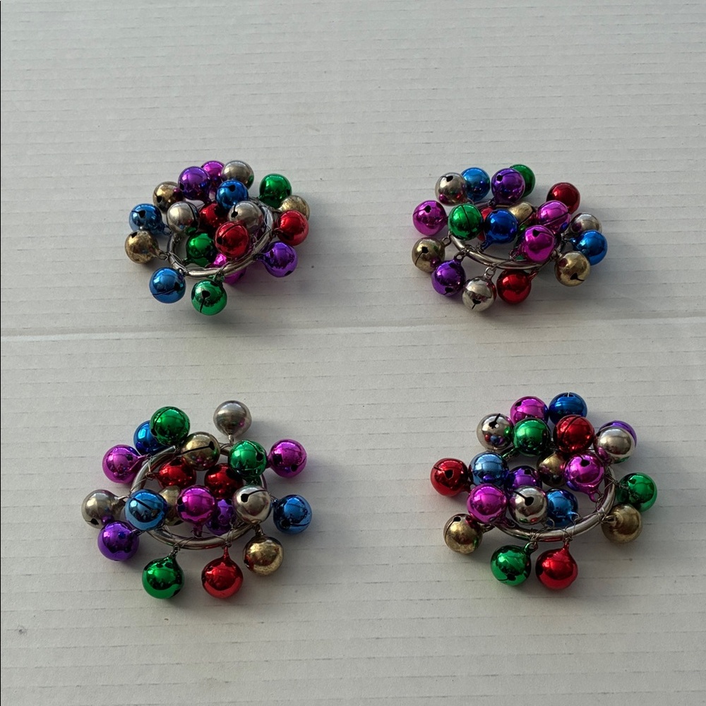 Napkin Rings Holiday Jingle Bells Set of 4 Multicolored